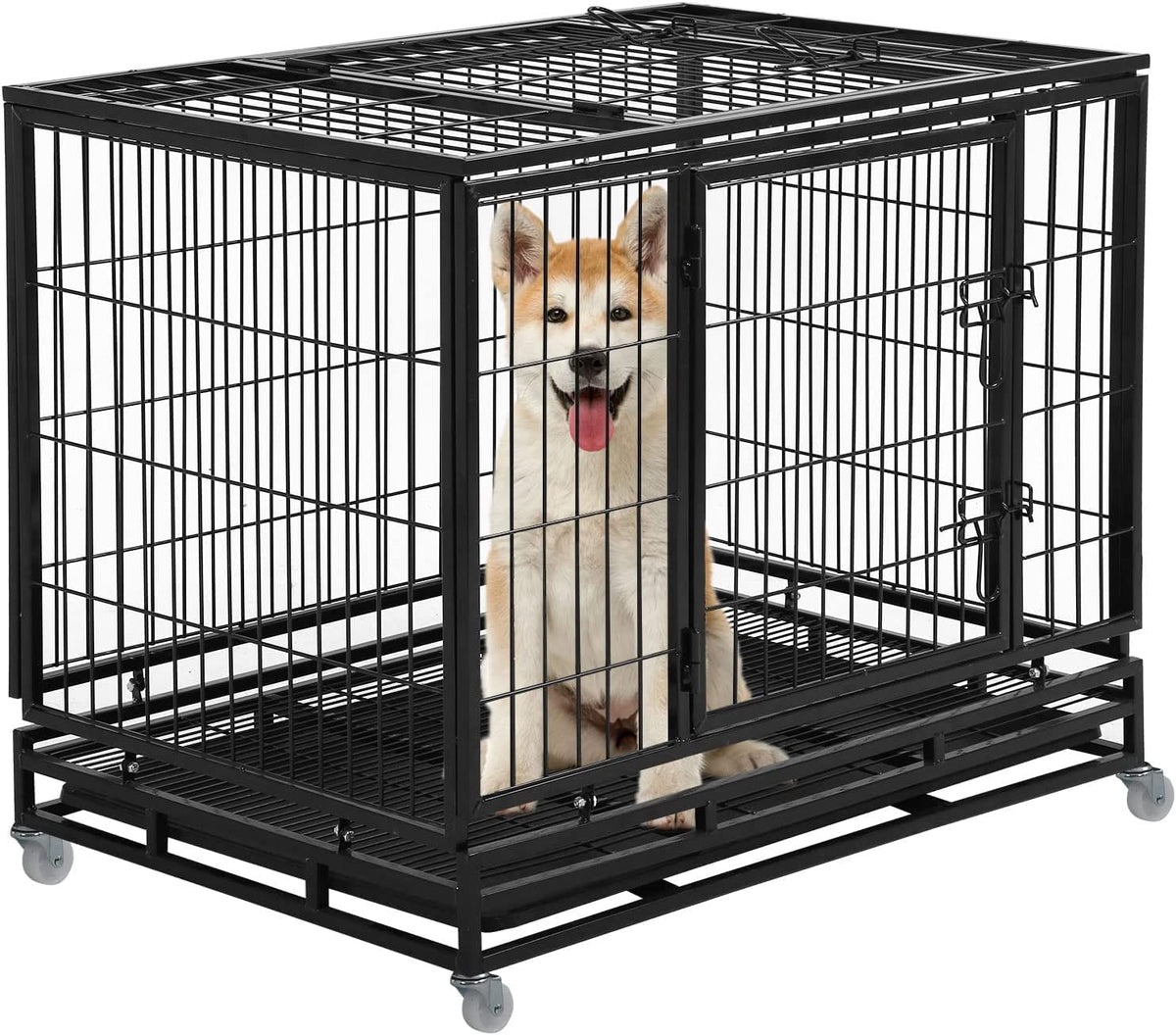 48 Inches Heavy Duty Dog Crate with Plastic Tray R789233