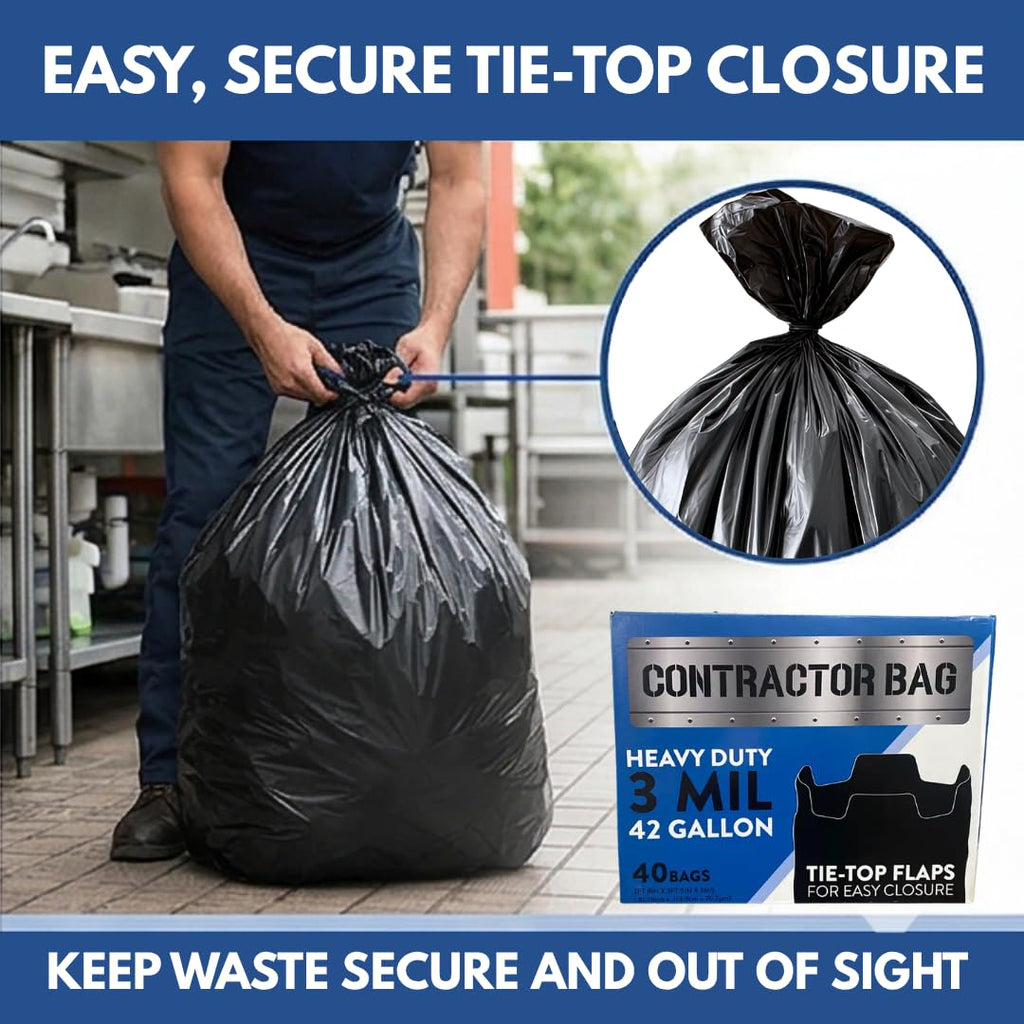42 Gallon Black Contractor Garbage Bag, 40 Count H4519