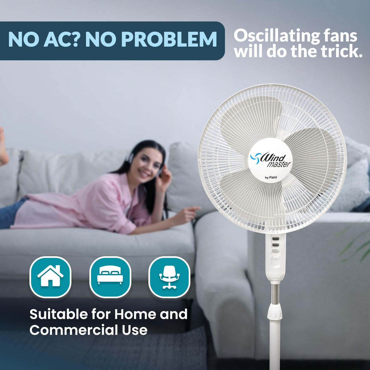 16 in Oscillating Pedestal Fan, 3 Speed, White F683017
