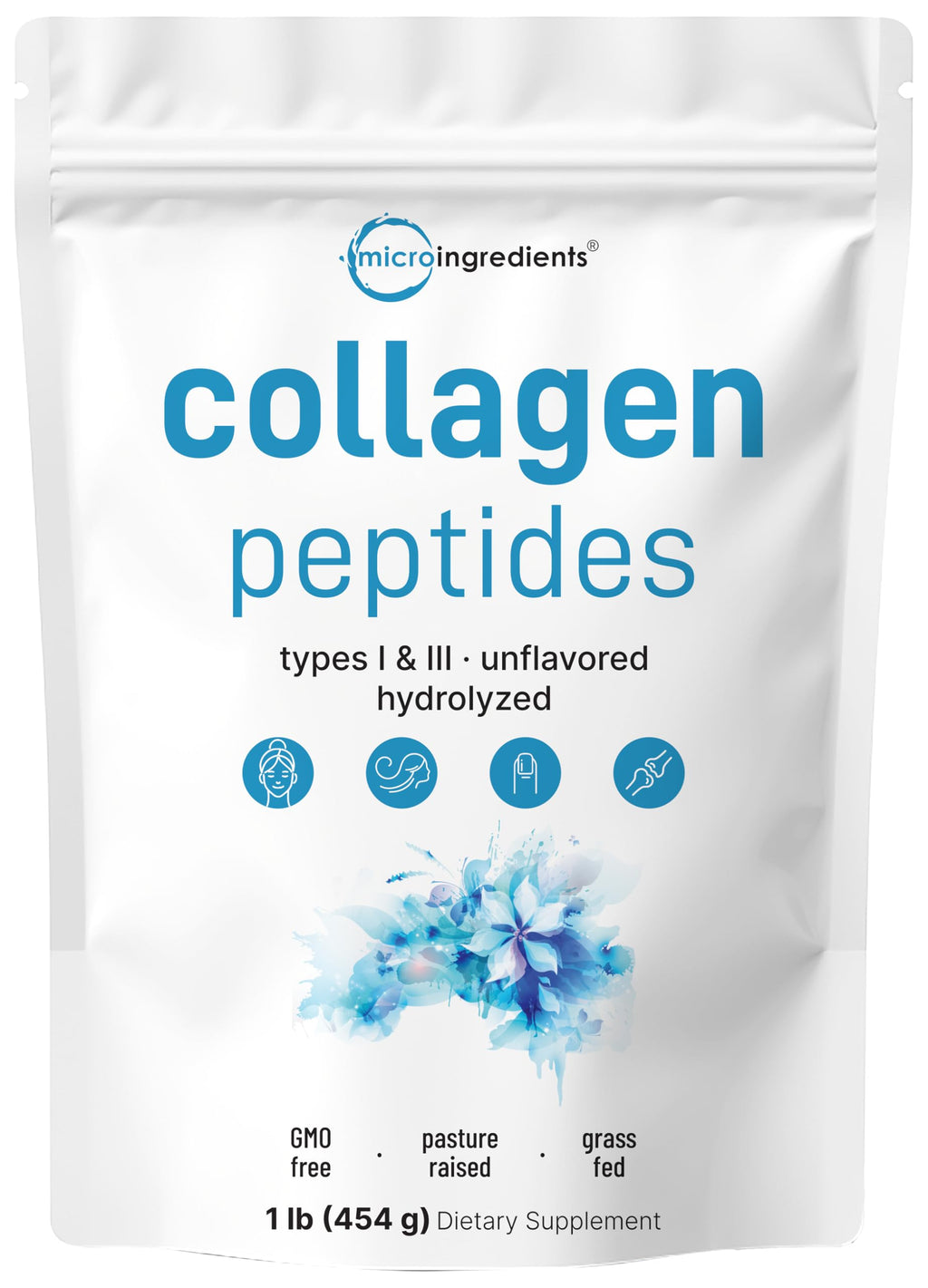 Hydrolyzed Collagen Peptides Powder, 1 lb Unflavored Type I & III V3683