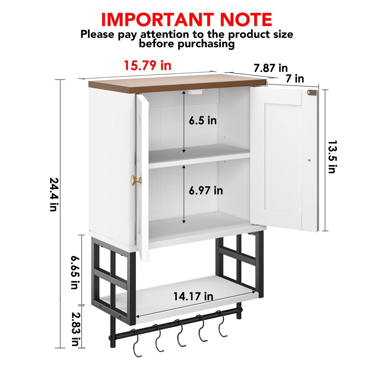 White Bathroom Wall Cabinet with Towel Bar G1033