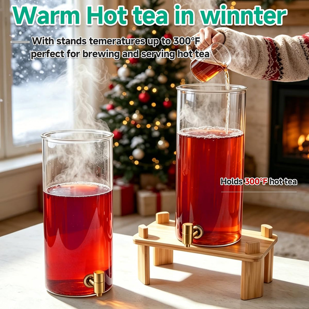 2 Gallon Glass Beverage Dispenser with Spigot and Bamboo Stand Q396