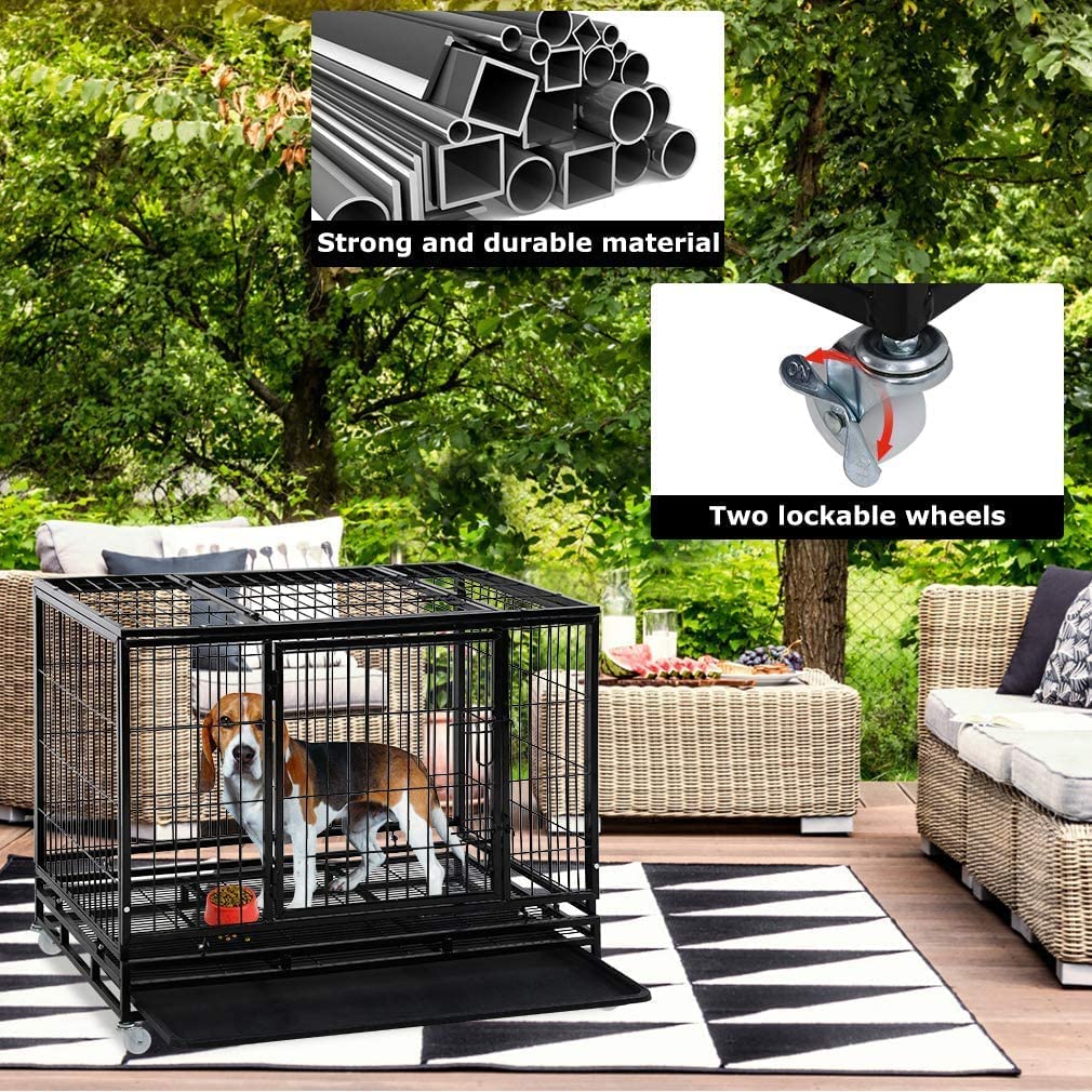 48 Inches Heavy Duty Dog Crate with Plastic Tray R789233