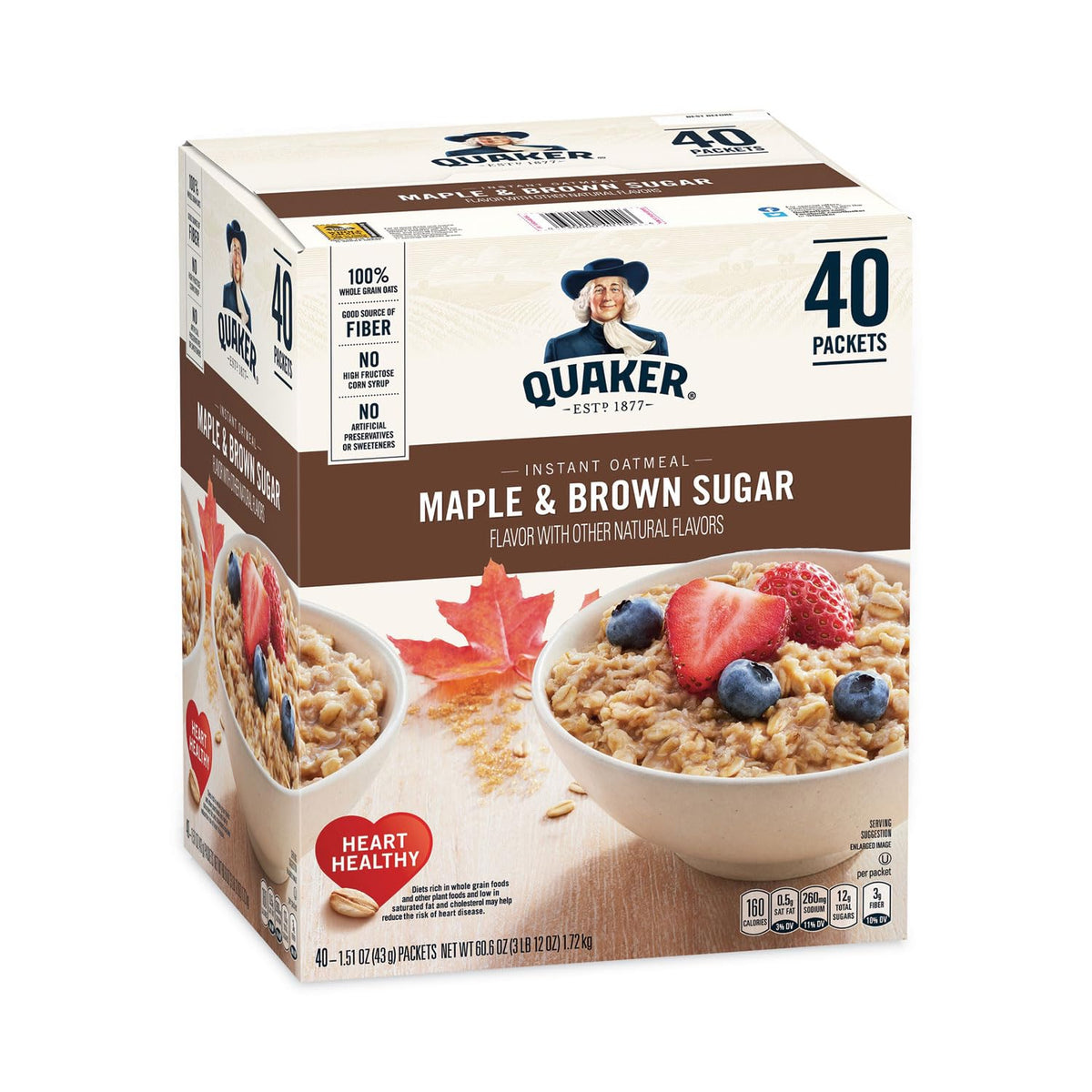 Instant Oatmeal Cereal, Maple and Brown Sugar, 40-1.51 oz packets M37052