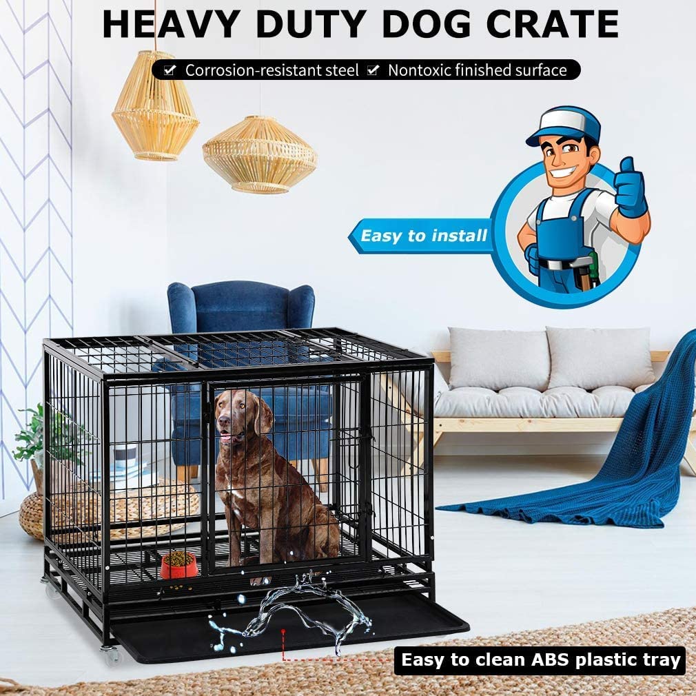 48 Inches Heavy Duty Dog Crate with Plastic Tray R789233