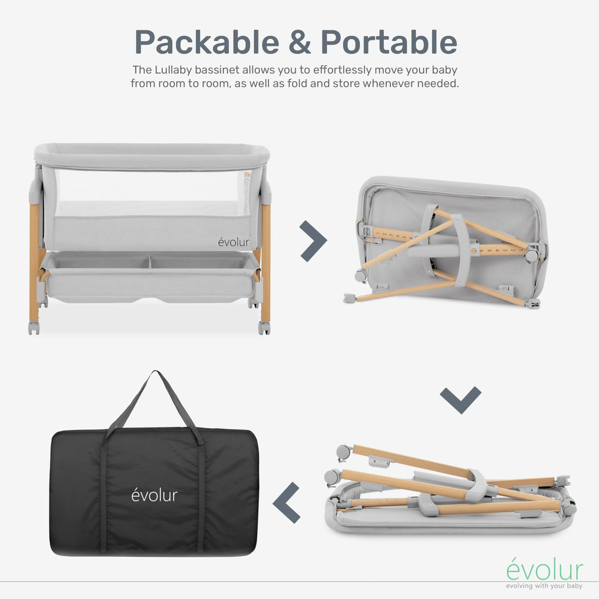 Portable Bassinet with Wheels and Storage Basket A57417