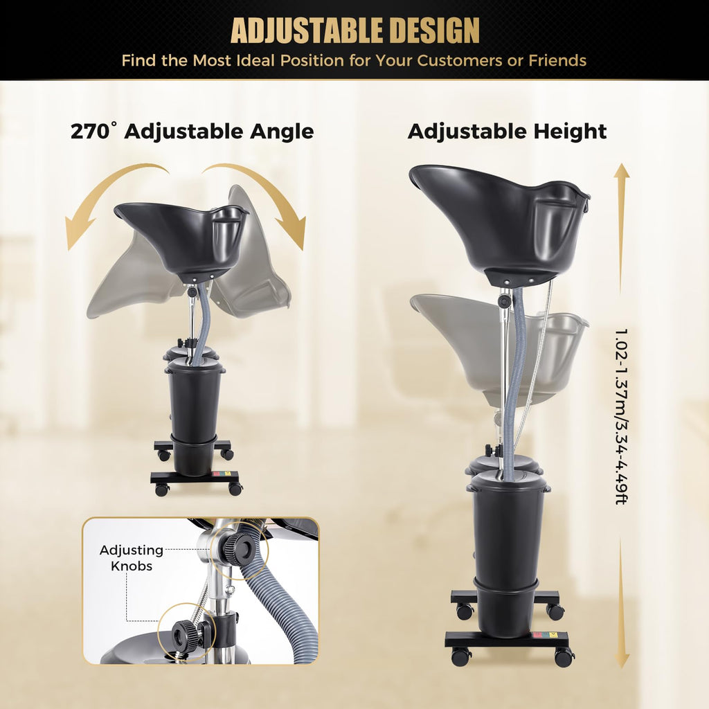Portable Shampoo Basin with 2 Water Buckets Black I54871