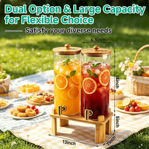 2 Gallon Glass Beverage Dispenser with Spigot and Bamboo Stand Q396
