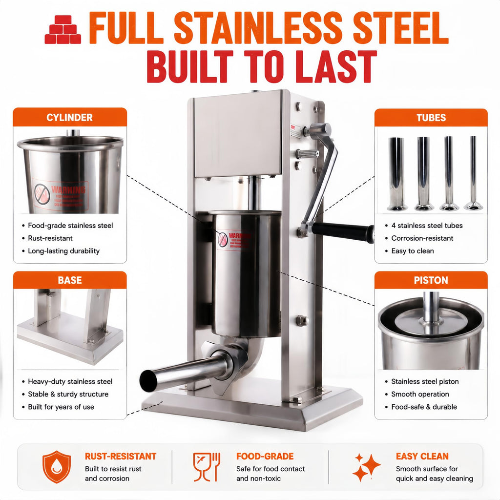 3L Stainless Steel Manual Sausage Stuffer with 4 Tubes P2343