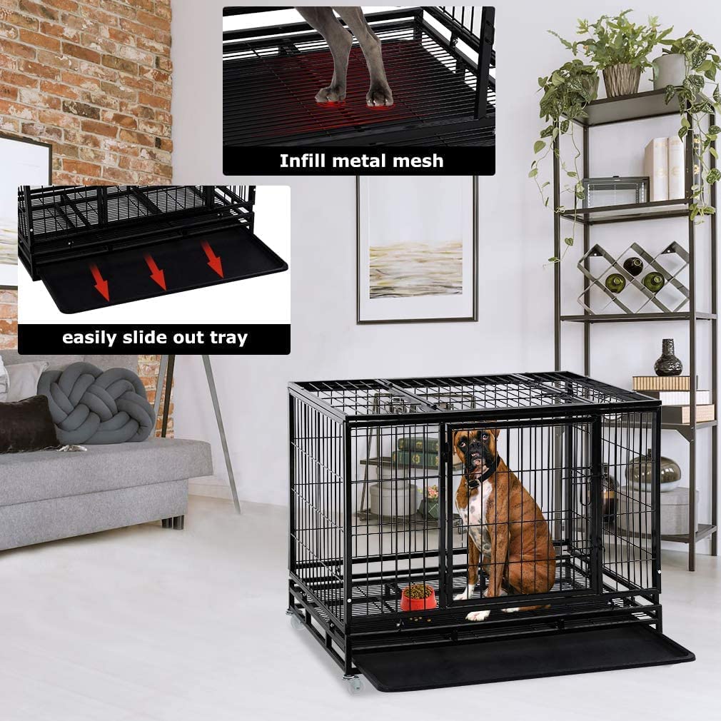 48 Inches Heavy Duty Dog Crate with Plastic Tray R789233