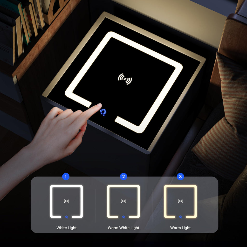 Wireless Charging Nightstand with Drawer and 3 LED Light Z1131