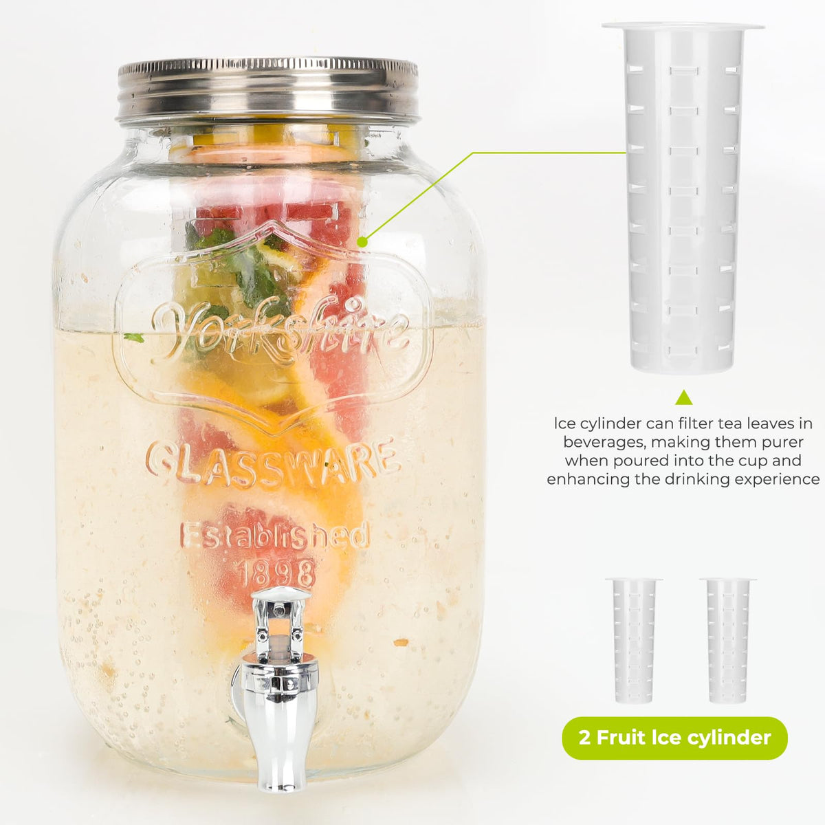 2 Pack 1 Gallon Glass Drink Dispensers with Ice Core M236
