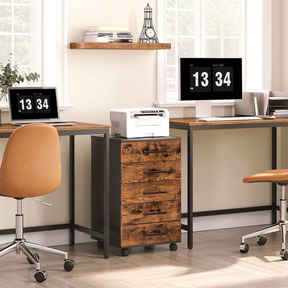 5 Drawer Wooden Mobile File Cabinet with Wheels T5910