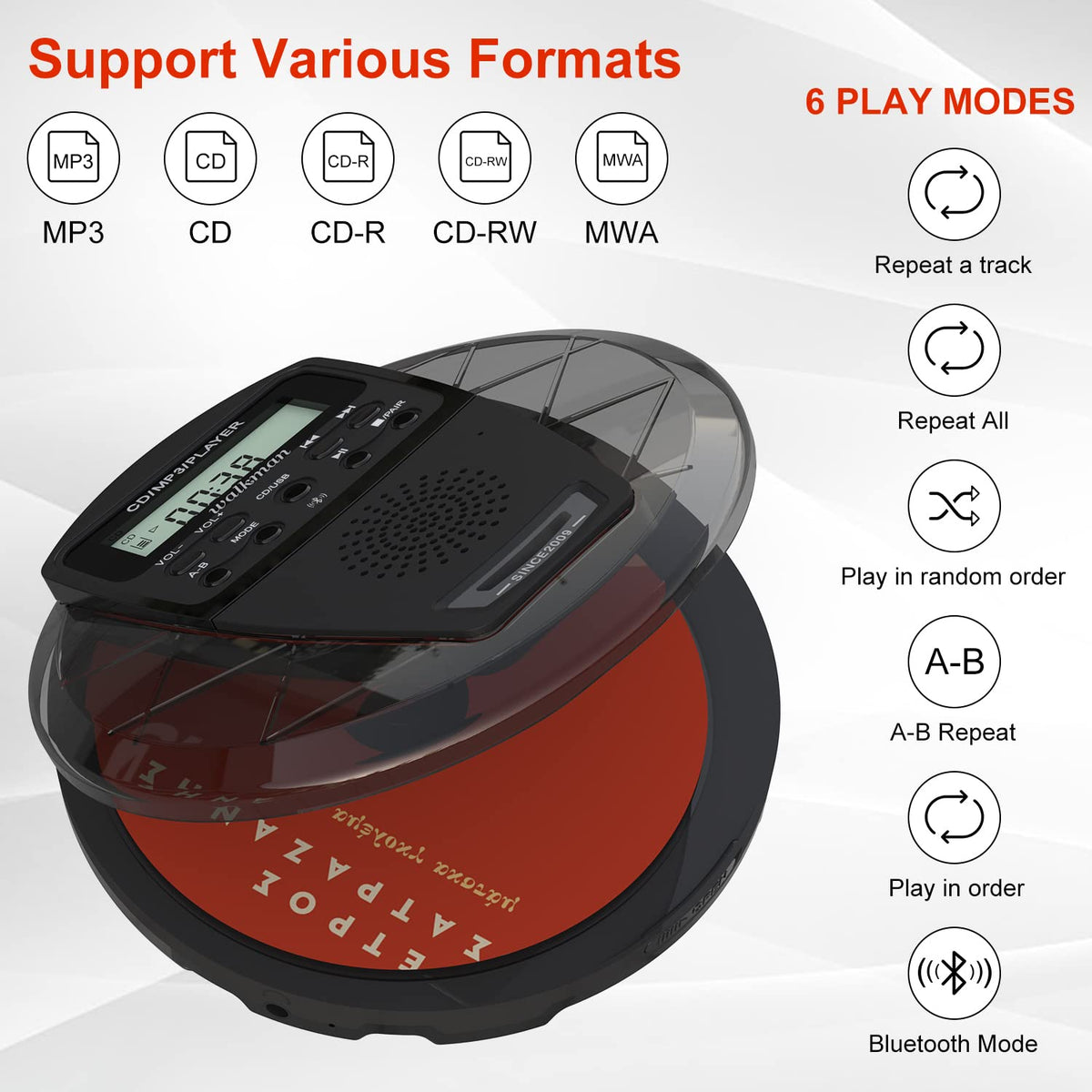 Rechargeable Portable CD Player with Bluetooth Q991