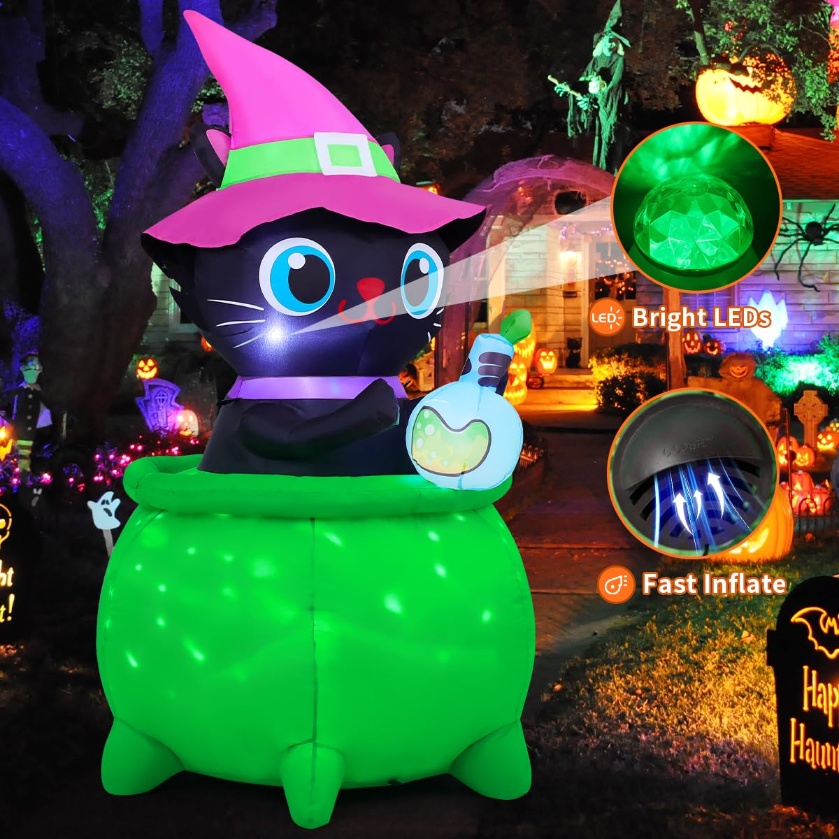 6 FT Halloween Inflatable Cat with LED Lights Y910