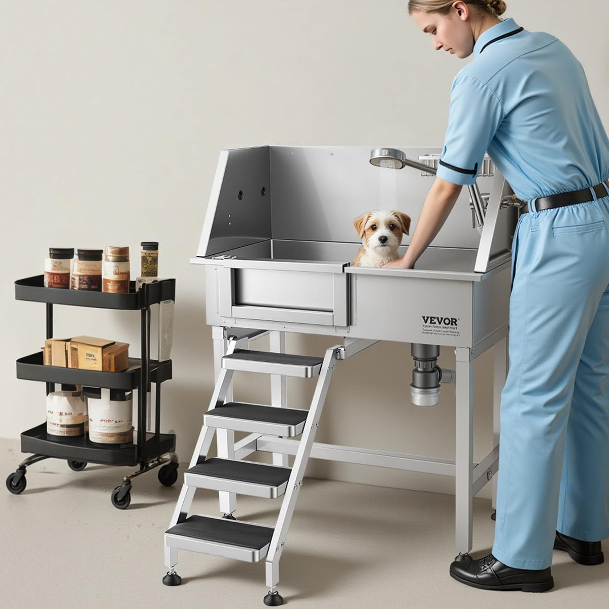 34" Stainless Steel Dog Washing Station with Shower Faucet D8024