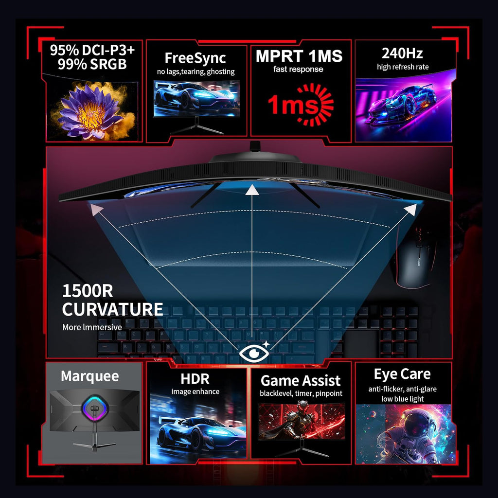 34 Inch Curved Ultrawide Gaming Monitor 240Hz WQHD N10834