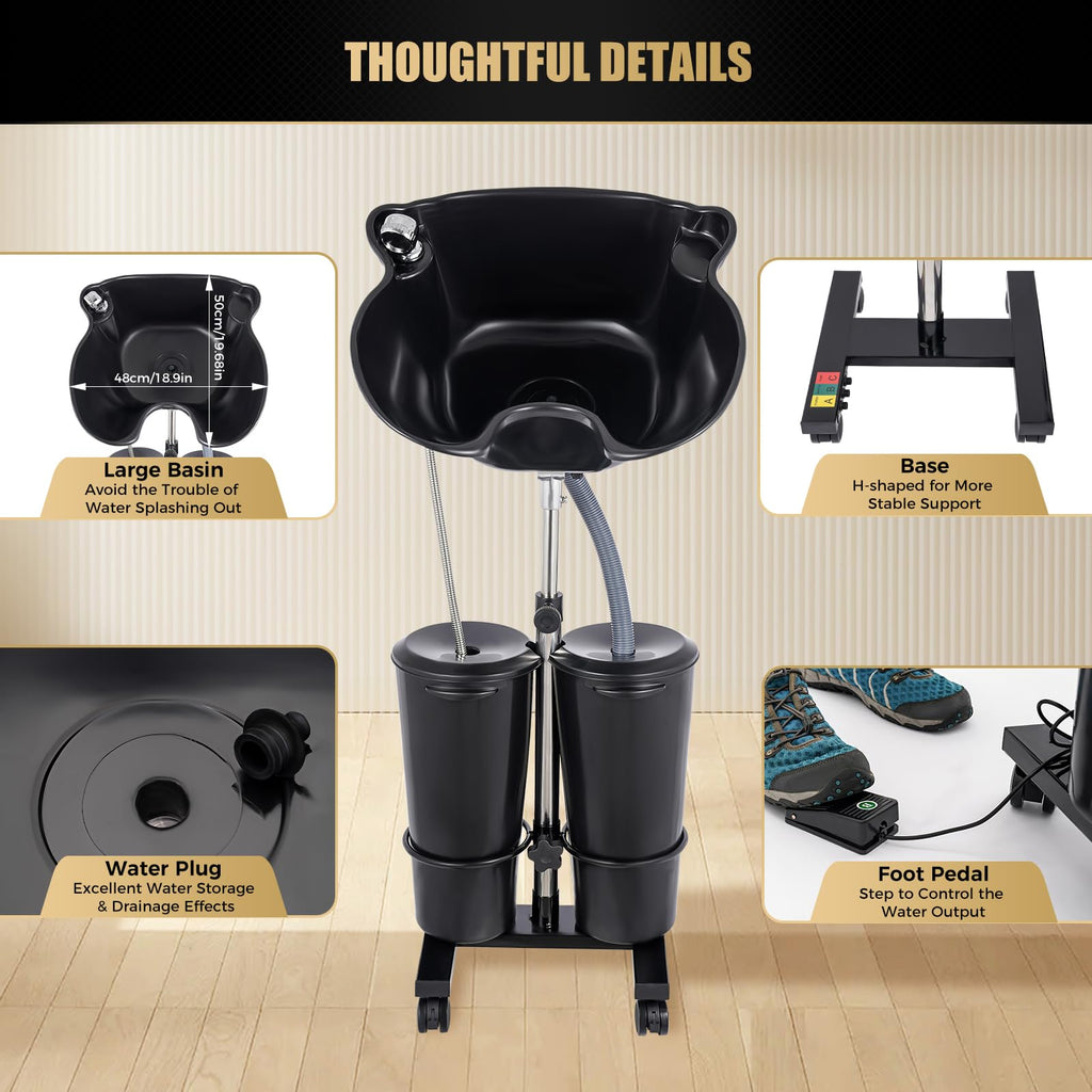 Portable Shampoo Basin with 2 Water Buckets Black I54871