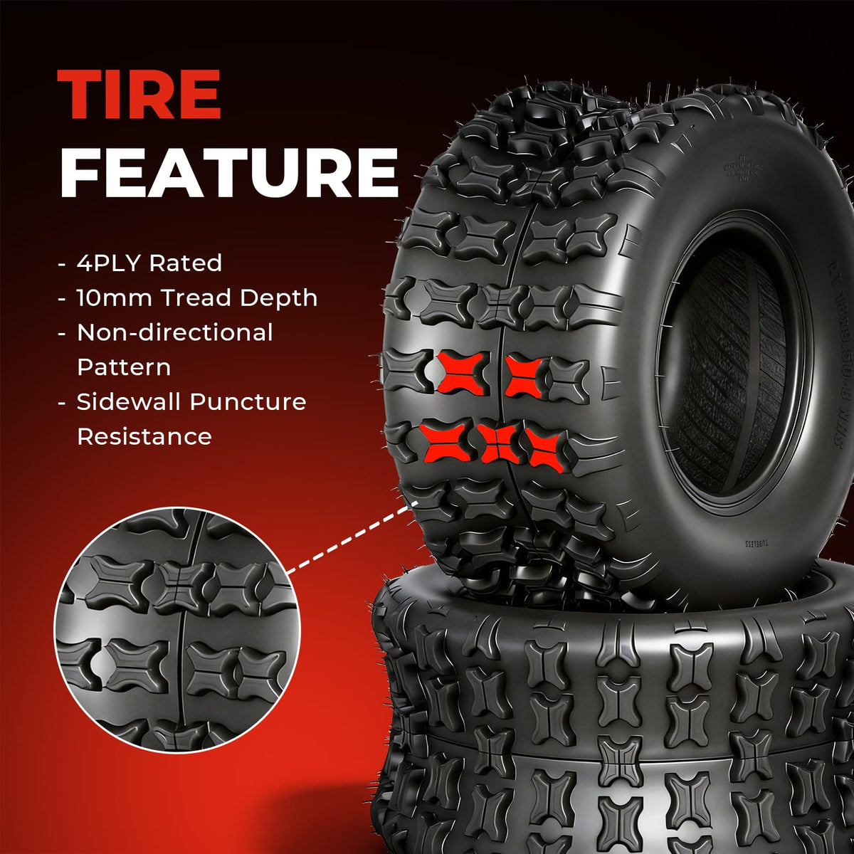 Set of 2 18x9.5-8 Tubeless All-Terrain Tires W22956