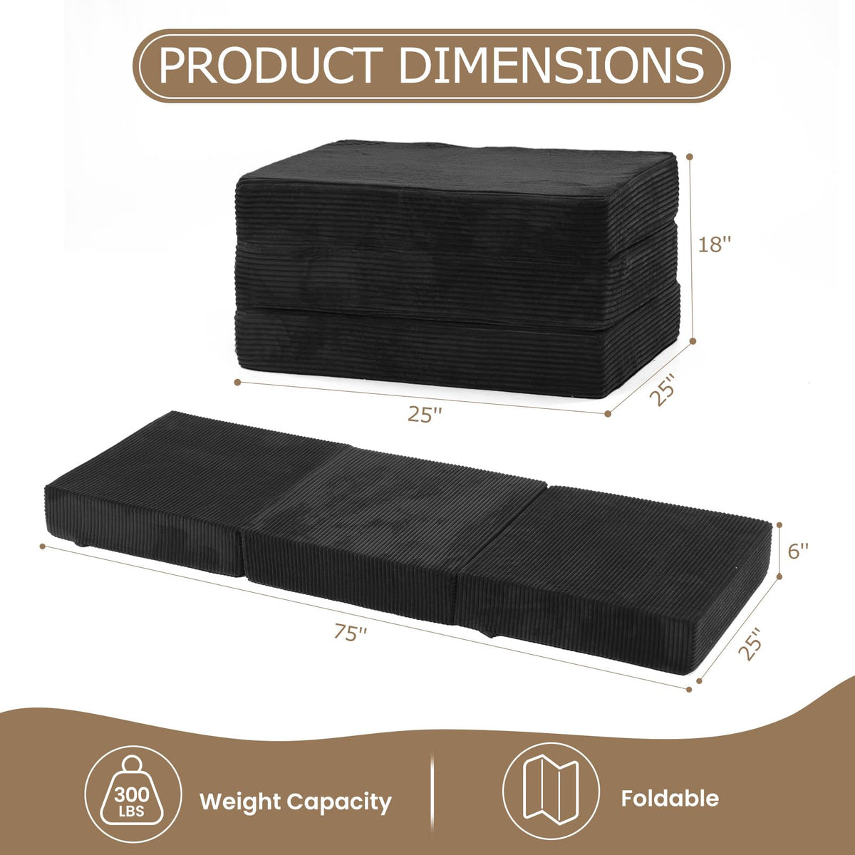 6-Inch Single Size Tri-Fold Memory Foam Mattress I40108