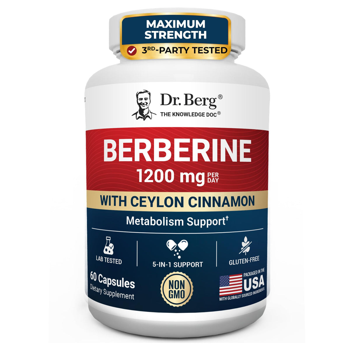 1200 mg Berberine with Ceylon Cinnamon, ALA, Magnesium Glycinate & BioPerine, 60 Capsules M7976