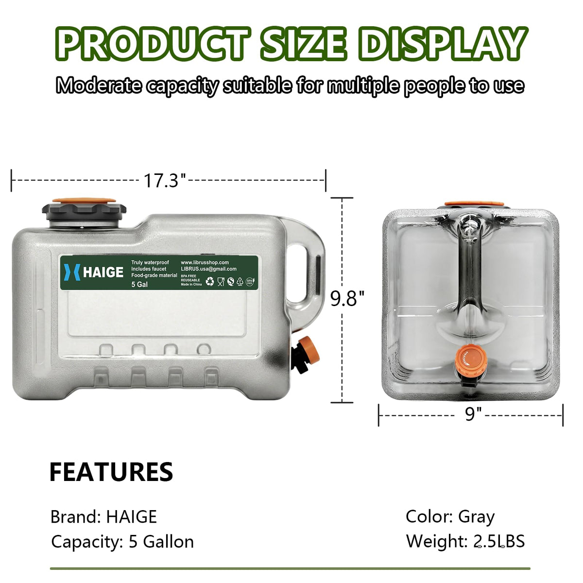 5 Gallon BPA-Free Portable Water Jug with Spigot F422
