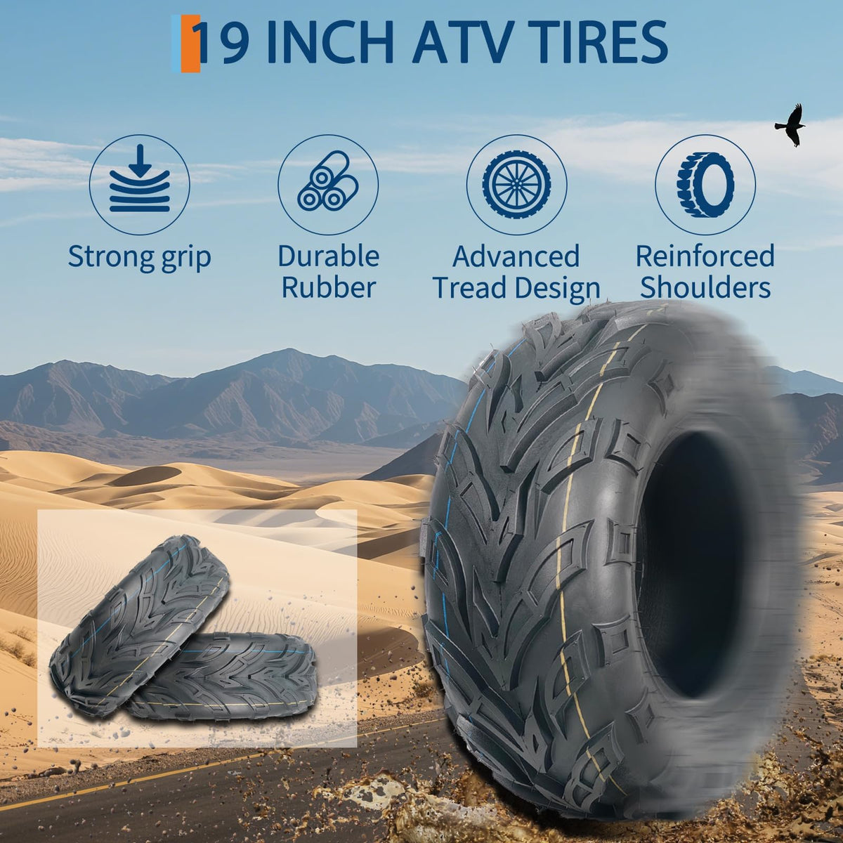 2 Pack 19x7-8 ATV Tires 4PR Tubeless All Terrain A338801