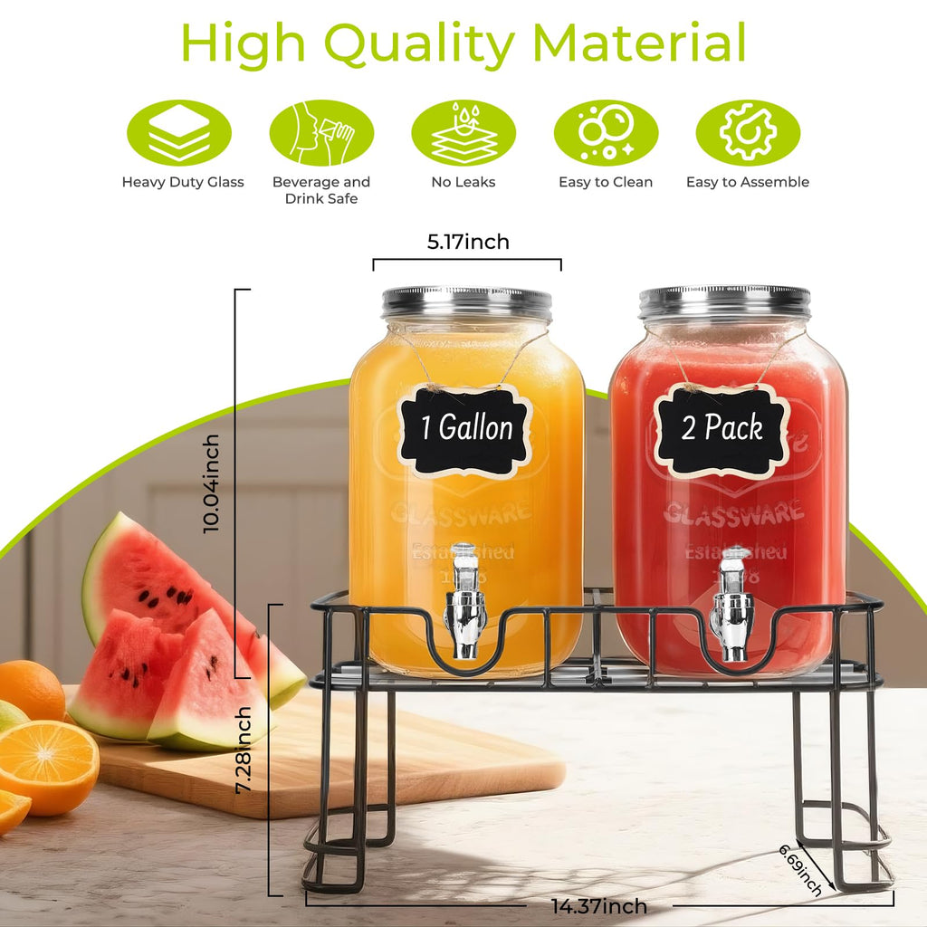 2 Pack 1 Gallon Glass Drink Dispensers with Ice Core M236