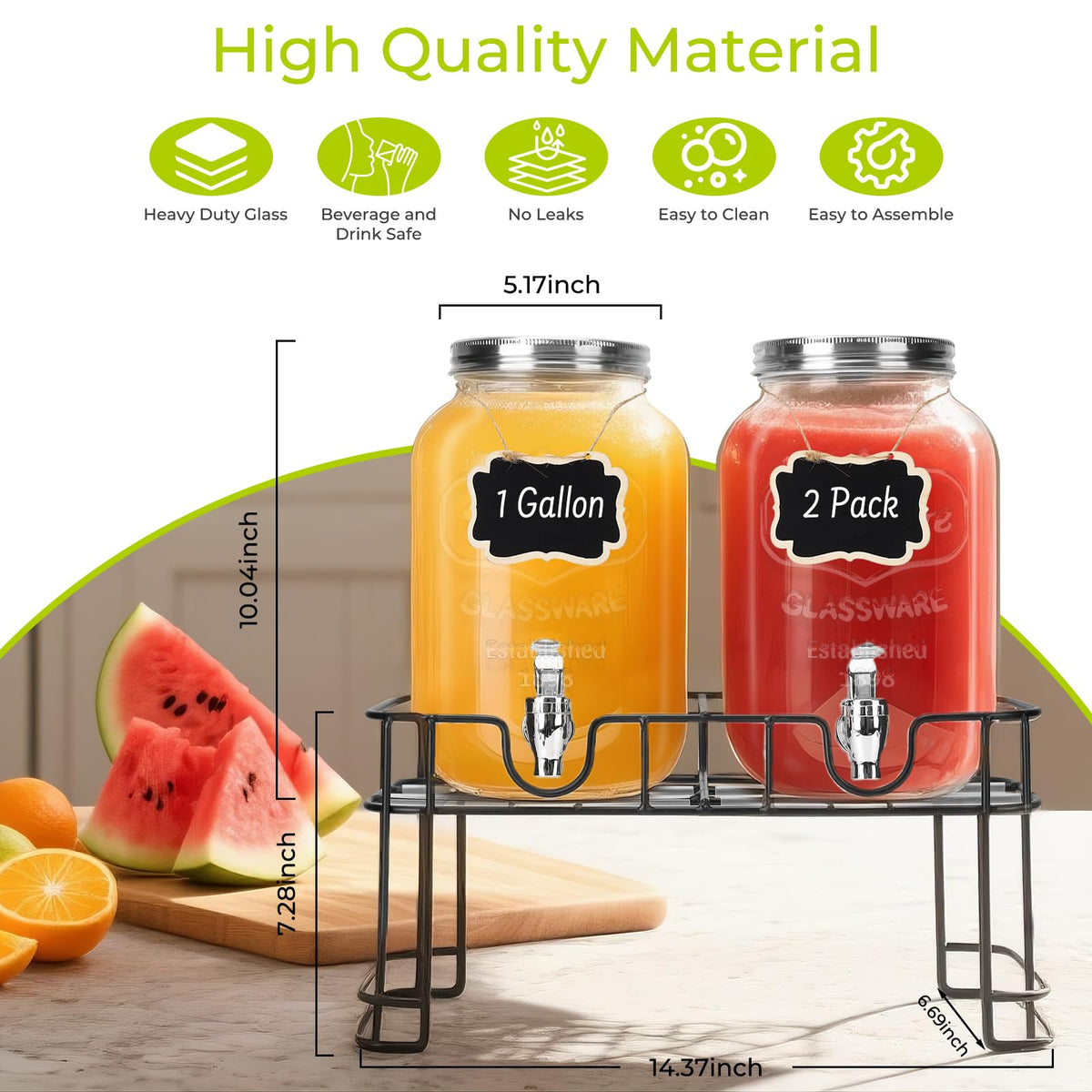 2 Pack 1 Gallon Glass Drink Dispensers with Ice Core M236
