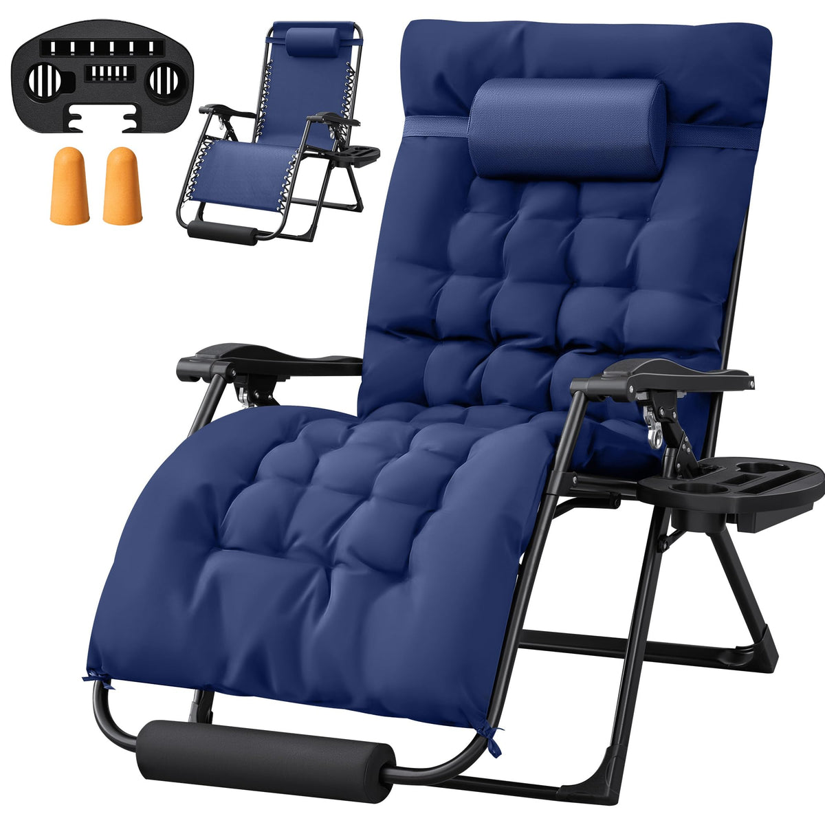 Oversized Blue Zero Gravity Chair with Cushion and Cup Holder T8931