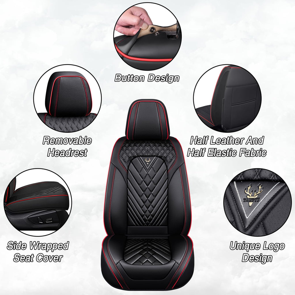 Black-Red Leather Car Seat Covers Full Set G148