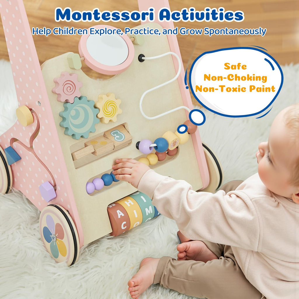 Pink Wooden Baby Walker X436461