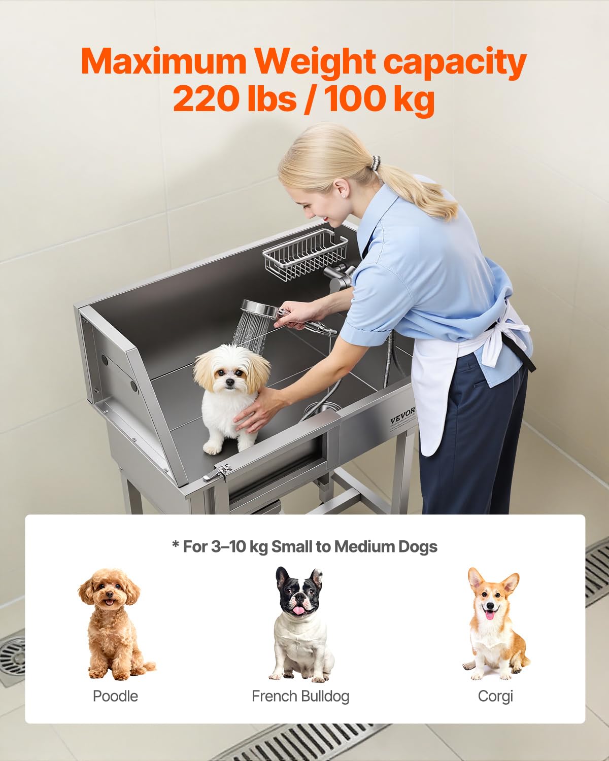 34" Stainless Steel Dog Washing Station with Shower Faucet D8024