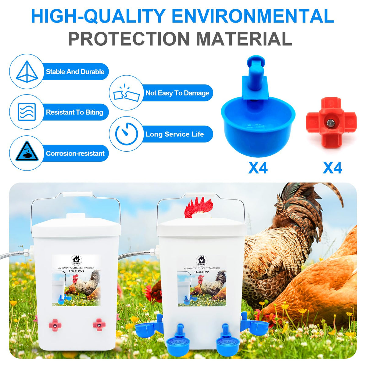 3 Gallons Automatic Poultry Waterer with Hose Attachment D586