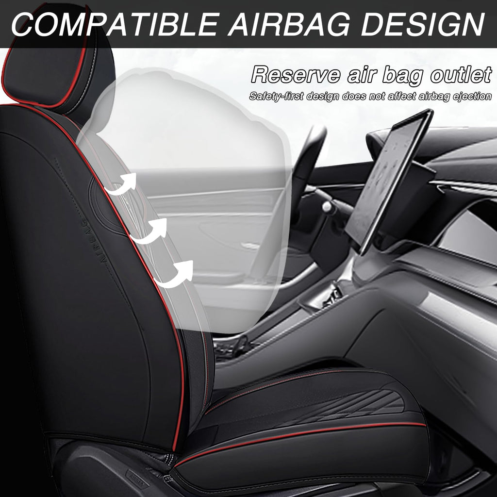 Black-Red Leather Car Seat Covers Full Set G148