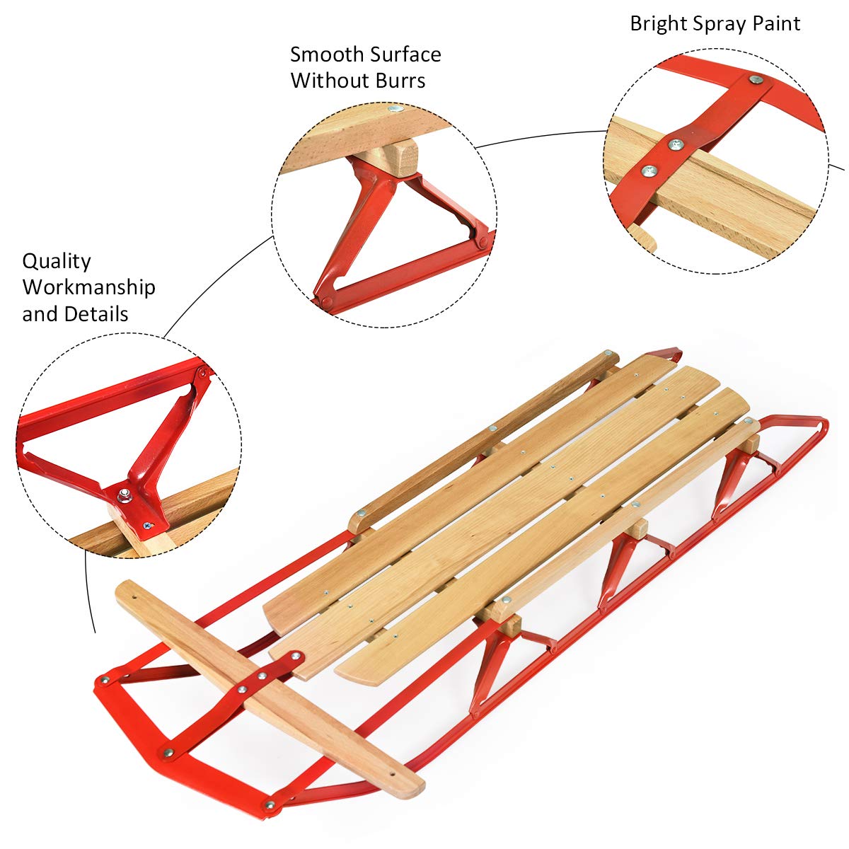 Wood Sled with Metal Runners and Steering Bar E23835