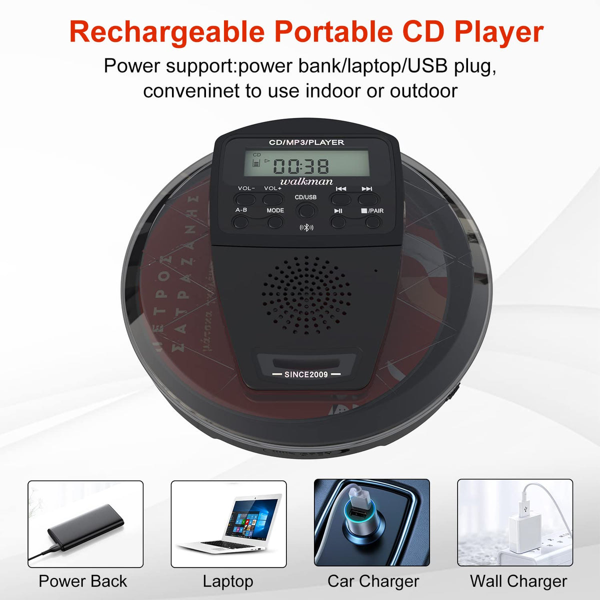 Rechargeable Portable CD Player with Bluetooth Q991