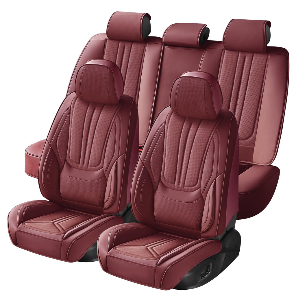 Burgundy Leather Full Set Car Seat Covers C6847