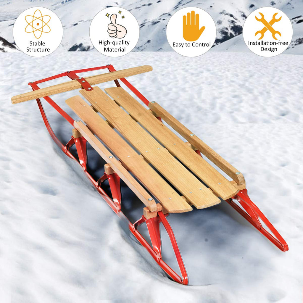 Wood Sled with Metal Runners and Steering Bar E23835