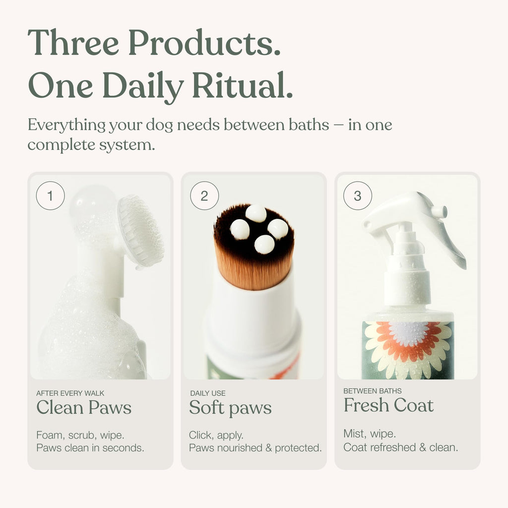 No-Rinse Dog Paw Cleaner + Paw Lotion with Brush + Waterless Dog Shampoo Spray D27140