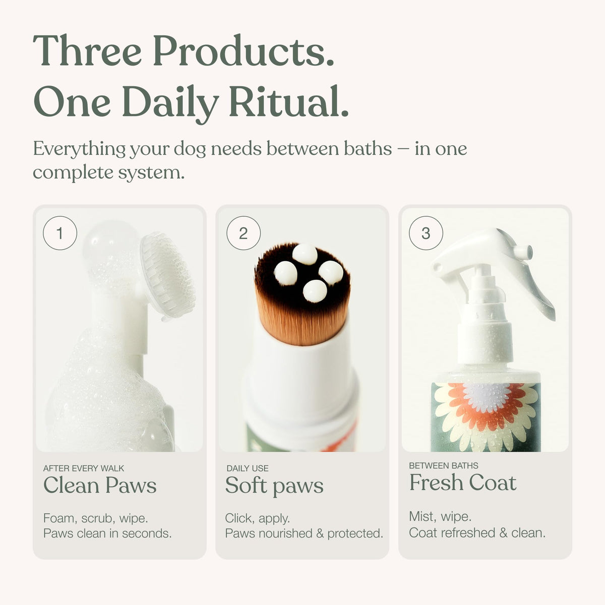 No-Rinse Dog Paw Cleaner + Paw Lotion with Brush + Waterless Dog Shampoo Spray D27140
