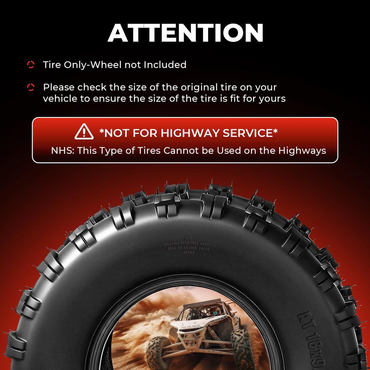 Set of 2 18x9.5-8 Tubeless All-Terrain Tires W22956