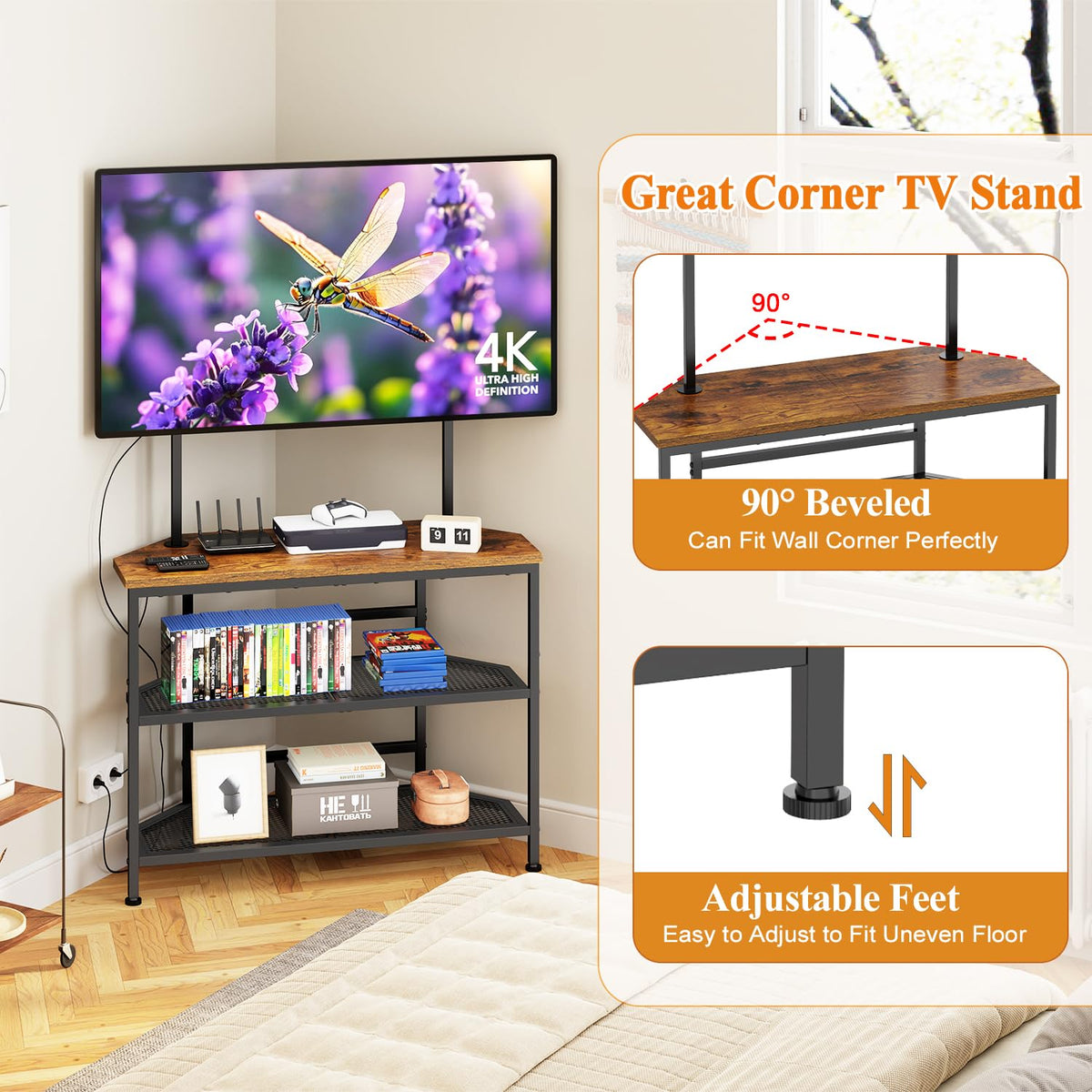 23" to 60" Corner TV Stand with Mount and Storage Shelves C9782