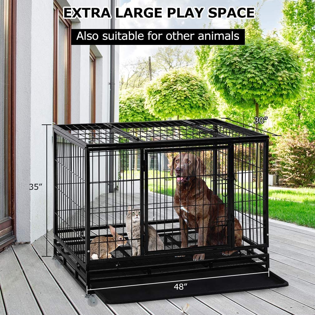 48 Inches Heavy Duty Dog Crate with Plastic Tray R789233
