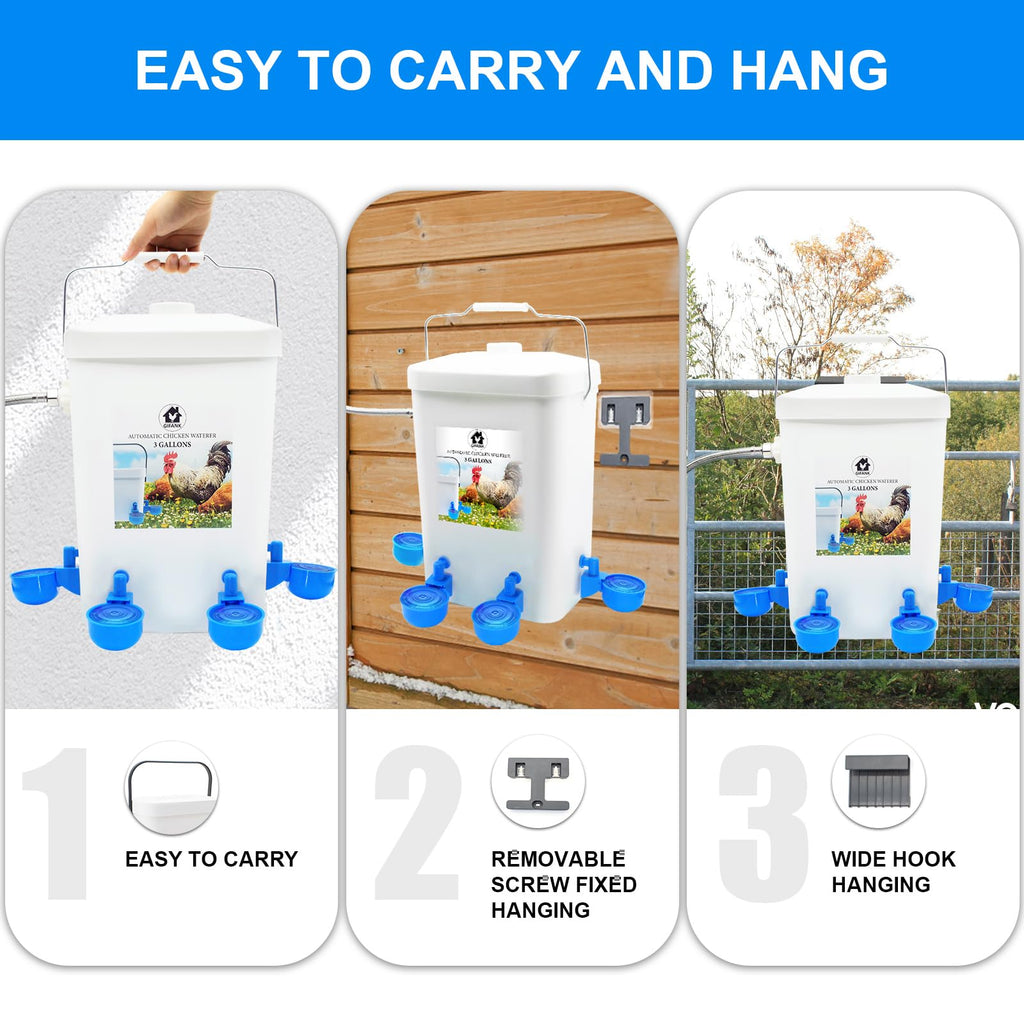 3 Gallons Automatic Poultry Waterer with Hose Attachment D586