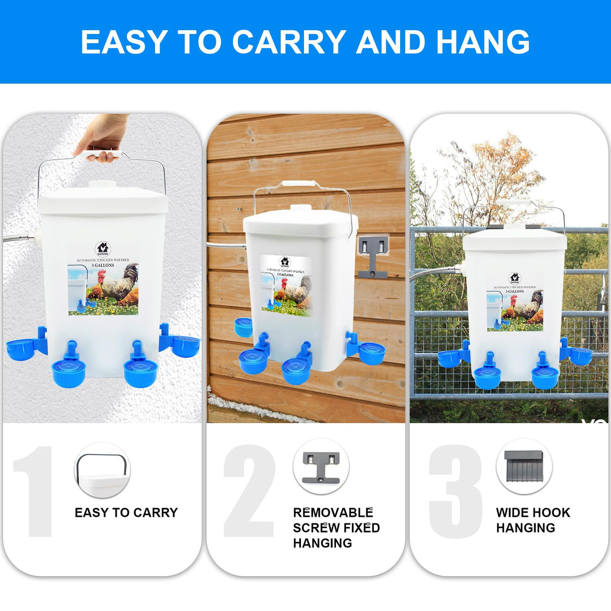 3 Gallons Automatic Poultry Waterer with Hose Attachment D586