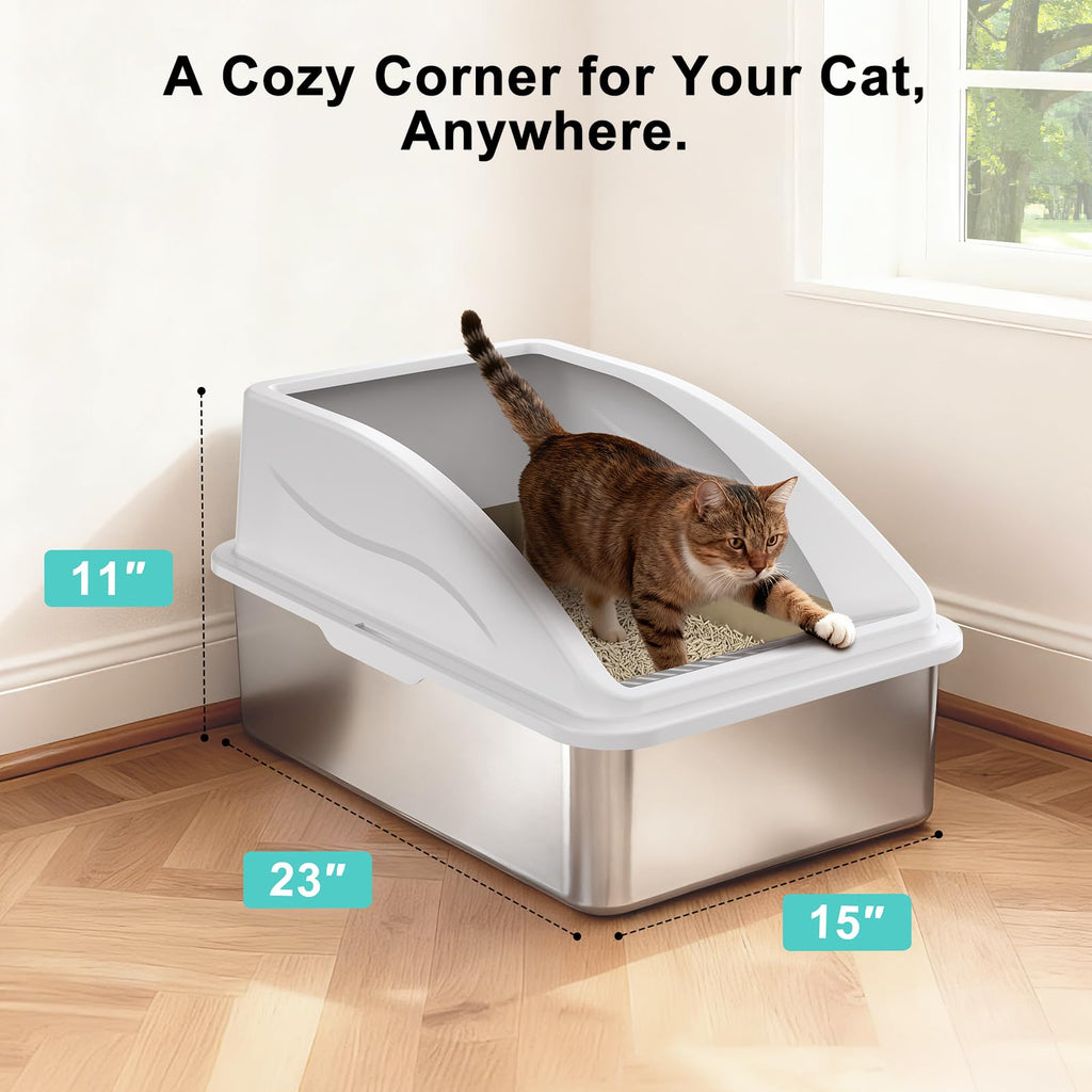 XL Enclosed High Sided Stainless Steel Cat Litter Box with Lid I710211