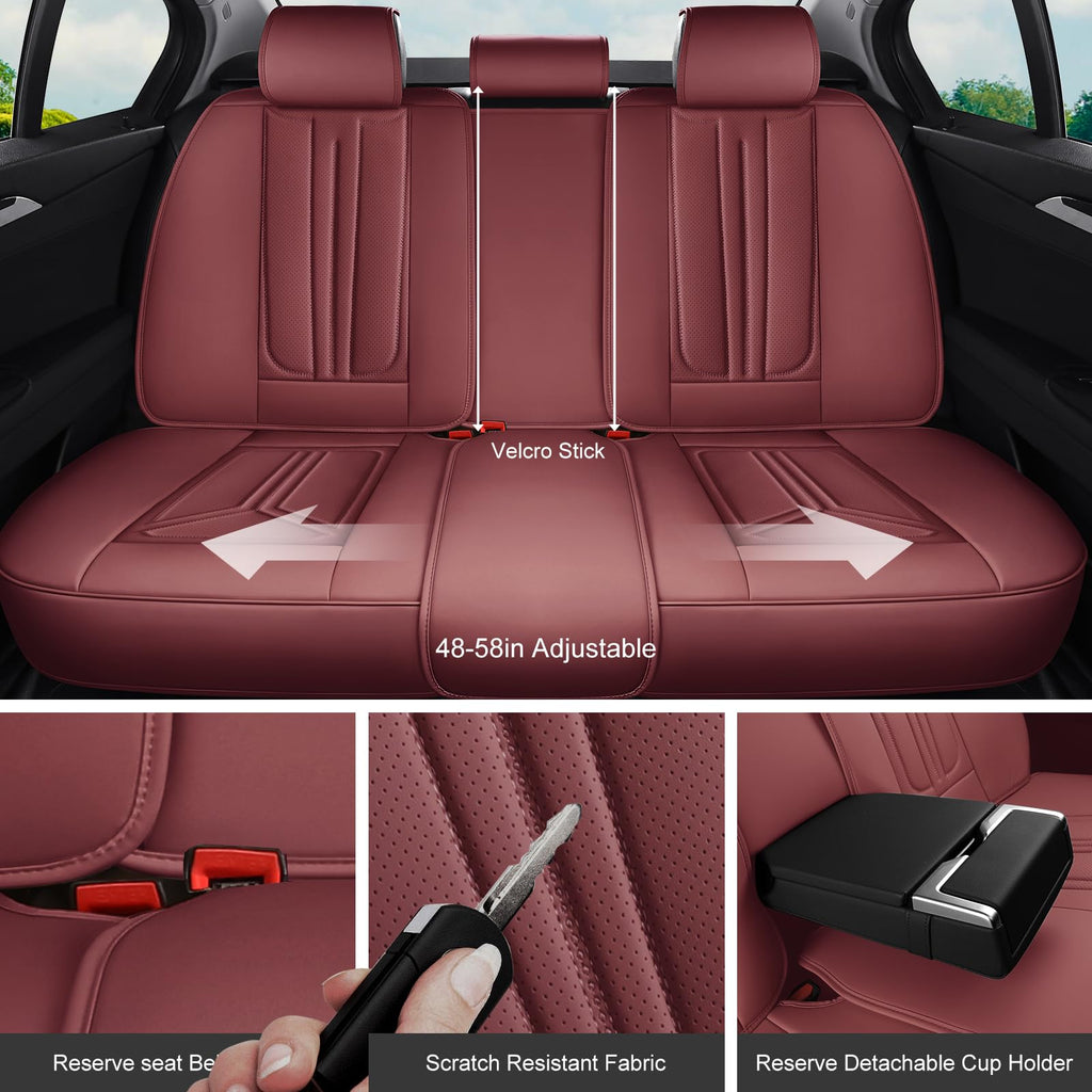 Burgundy Leather Full Set Car Seat Covers C6847
