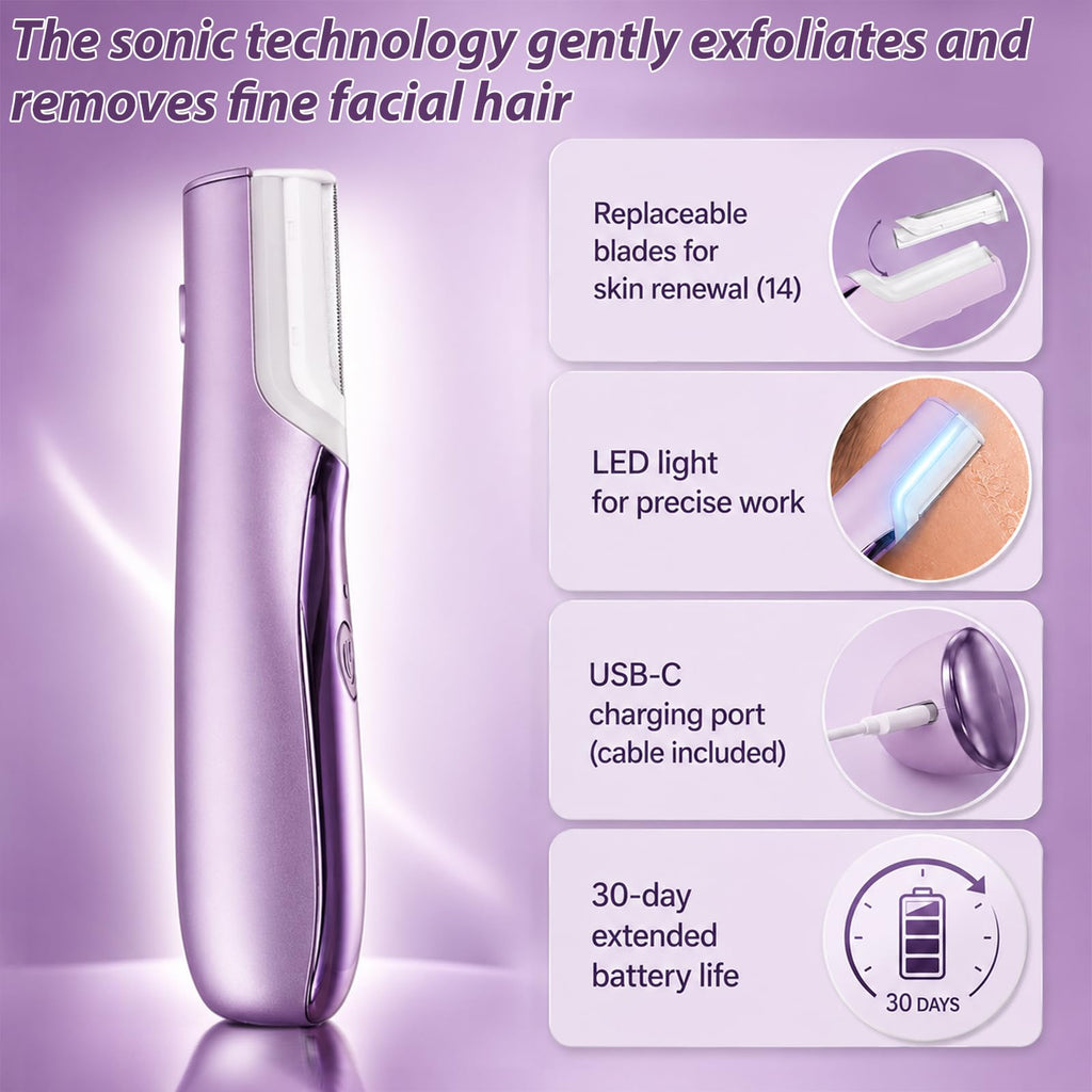 Sonic Dermaplaning Tool with LED Light, Rechargeable Facial Hair Remover N137493