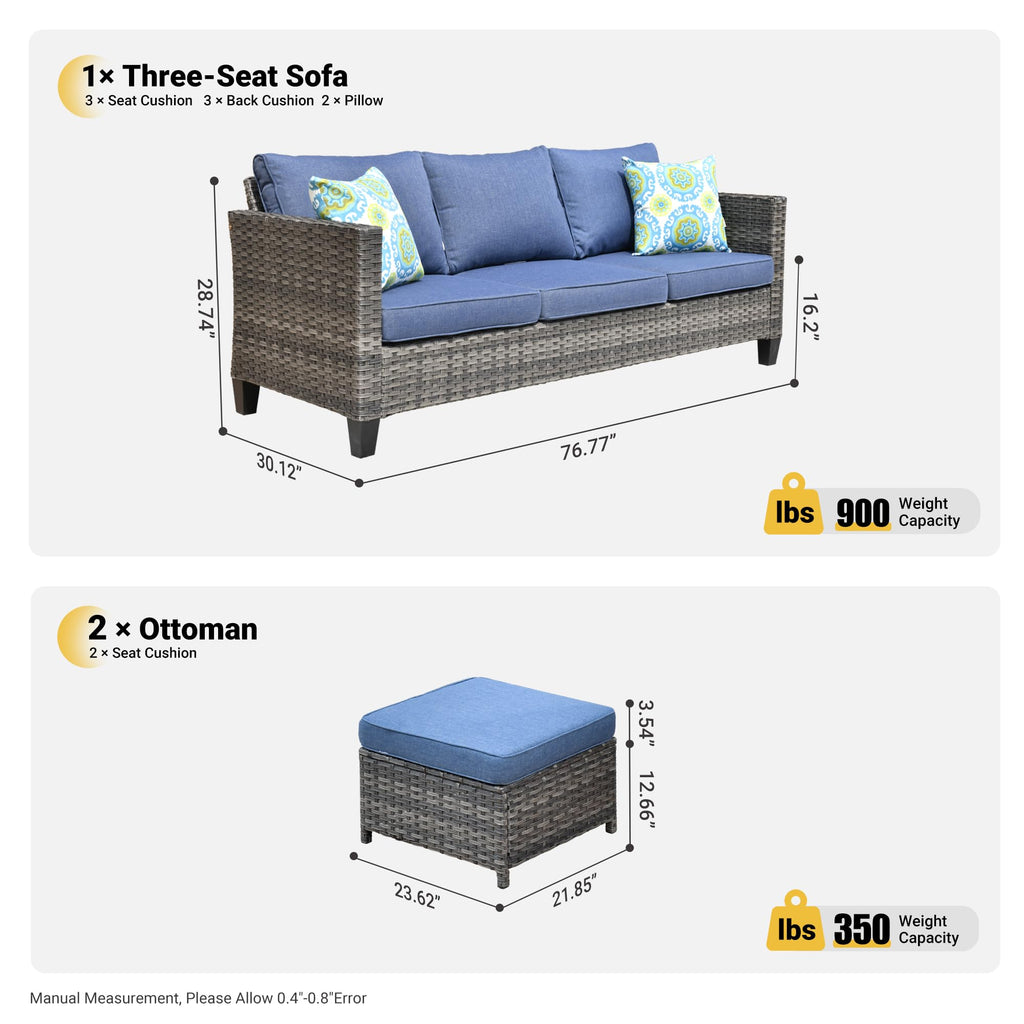 3 Pieces Wicker Rattan Patio Furniture Set with Ottomans J755